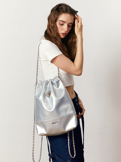 Cool Metal Heart Soft Leather Drawstring Bag