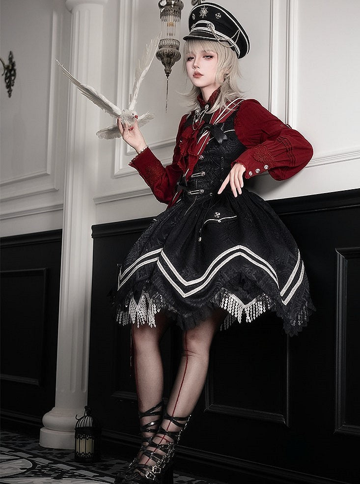 [pre-order Deadline: April 23] Dawnbreaker Gothic Jacquard Military Bustier Suspender Dress