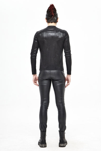 Black Zipper Neckline Long Sleeves Slim Steampunk Top