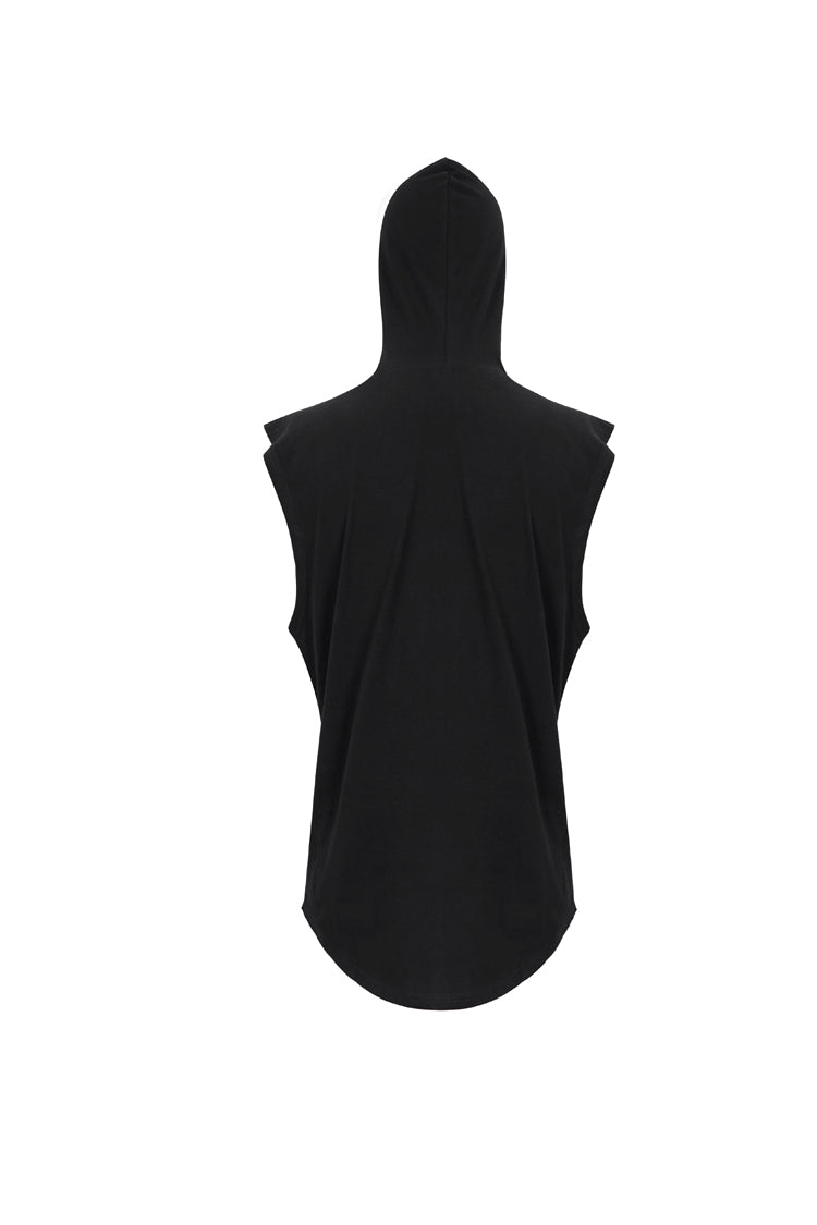 Black Knit Irregular Simple Versatile Sleeveless Hooded Punk Tank Top