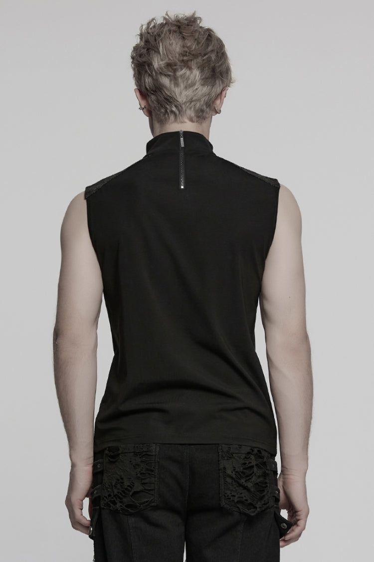 Black Sleeveless Stitching Mesh Eyelet Straps Punk Vest