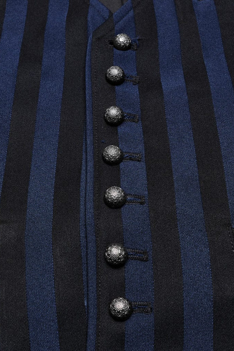 Black/blue V Collar Sleeveless Striped Print Buckle Punk Vest