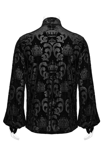 Black Stand Collar Puff Sleeves Jacquard Print Gothic Blouse