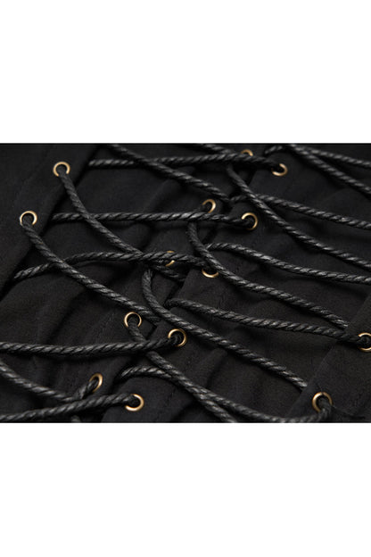 Black V-neck Chest Leather Hasp Metal Rings Cross Lace-up Punk Vest