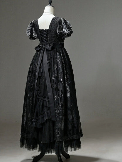 [pre-order Deadline: June 8] Phantom Knight Dark Gothic Square Neck Layered Dress (with Choker & Waist Belt)