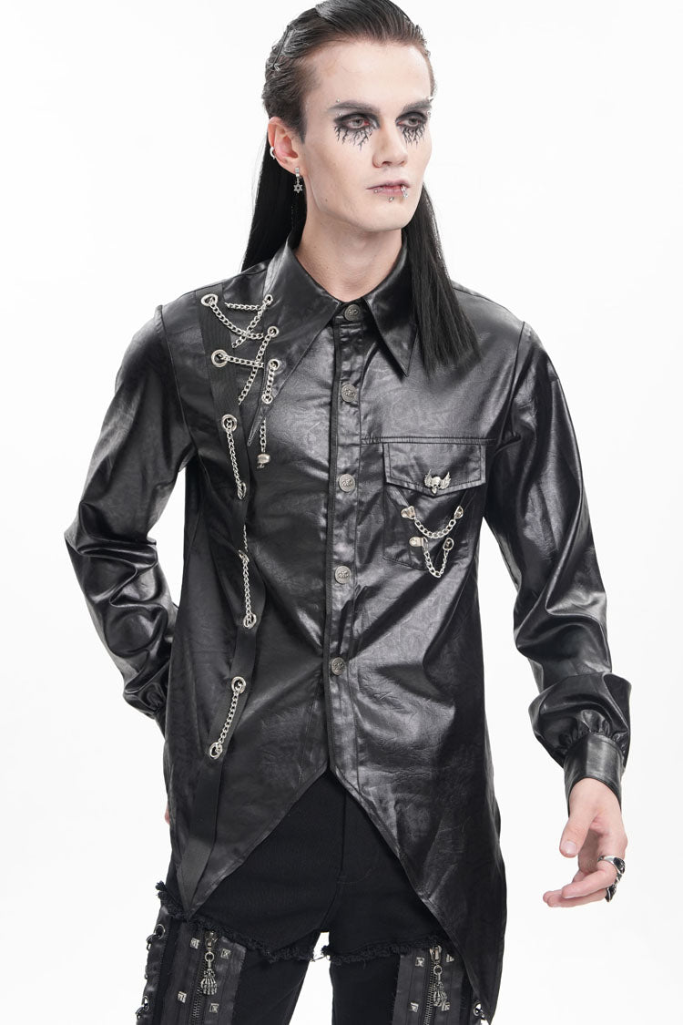 Black Long Sleeves Chain Eyelets Skull Gothic Blouse