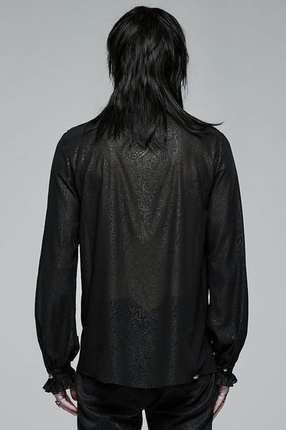 Black Stand Collar Ruffle Embroidery Gothic Blouse
