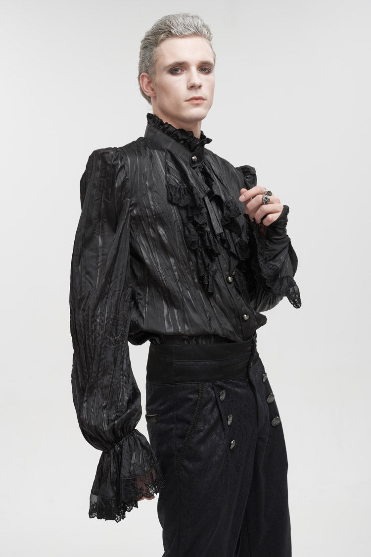 Black Stand Collar Striped Collar Lace Gothic Shirt