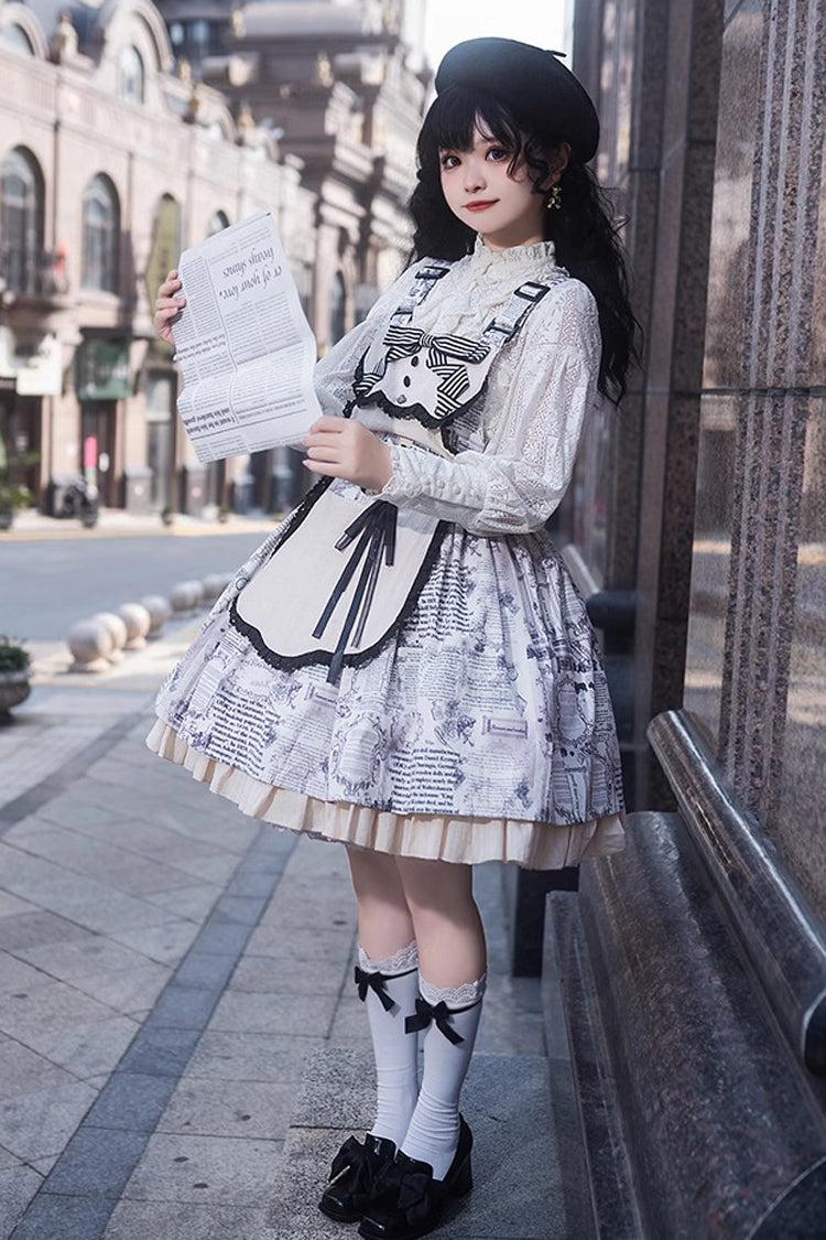 White Berlin Daily Print Removable Apron Classic Lolita Strap Dress