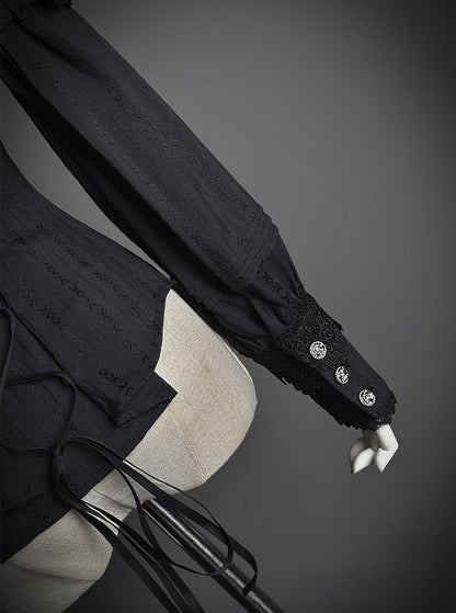 [pre-order Deadline: February 23] Dawnbreaker Gothic Ruffle Stand Collar Jacquard Ribbon Shirt