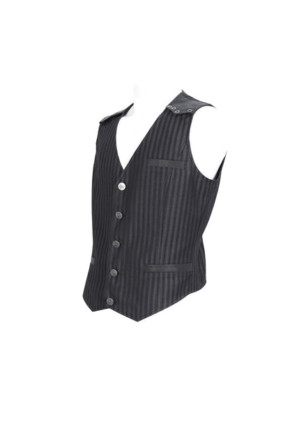 Black Striped V Collar Stitching Slim Gothic Vest