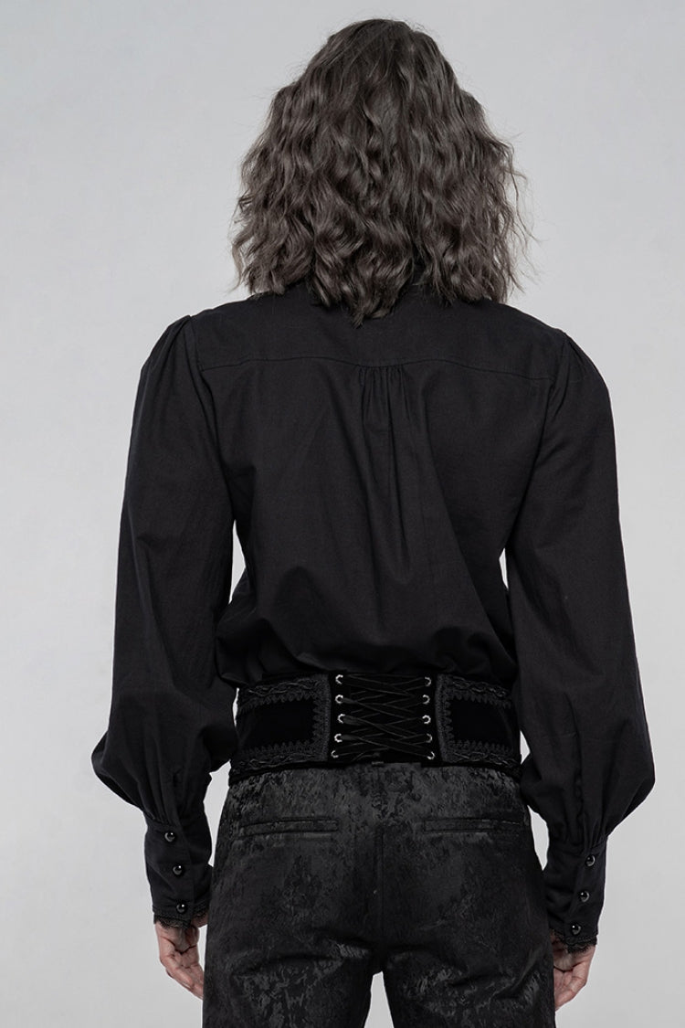 Black Lapel Collar Long Lantern Sleeves Gothic Blouse