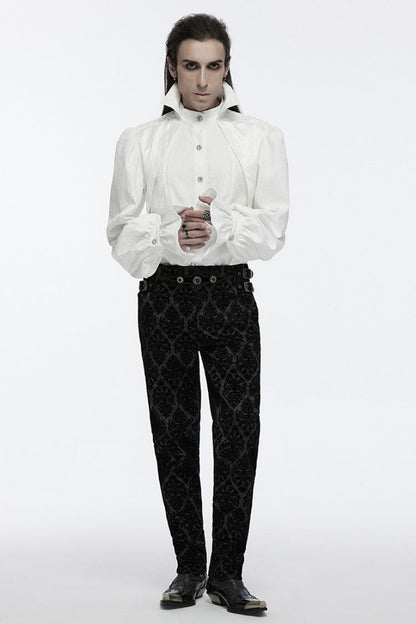 White Lapel Collar Long Sleeves Rings Punk Blouse
