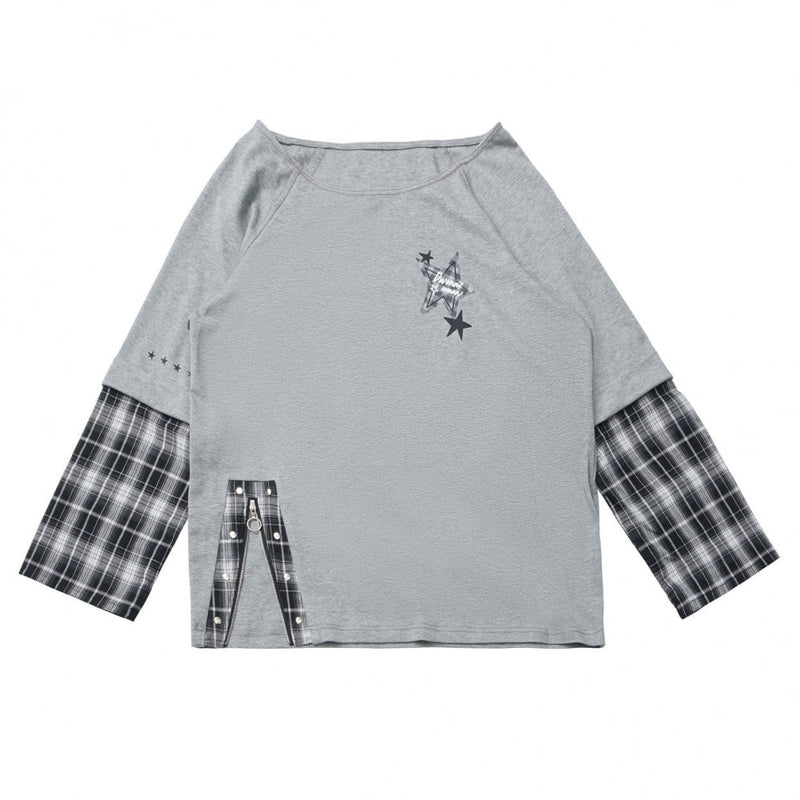 Plaid Design Top + Asymmetrical Top + Pants + Skirt + Belt