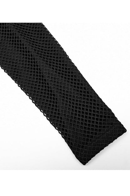 Black Punk Super High Collar Masked Hanging Ear Splicing Mesh Long Sleeves T-shirt