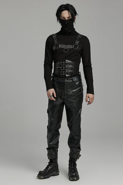 Black Lace-up Double-buckle Punk Girdle