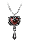 Dark Gothic Heart Pendant With Wine Red Crystal Drop