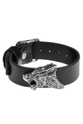 Dark Leather Wrist Strap With Pewter Wolf Head