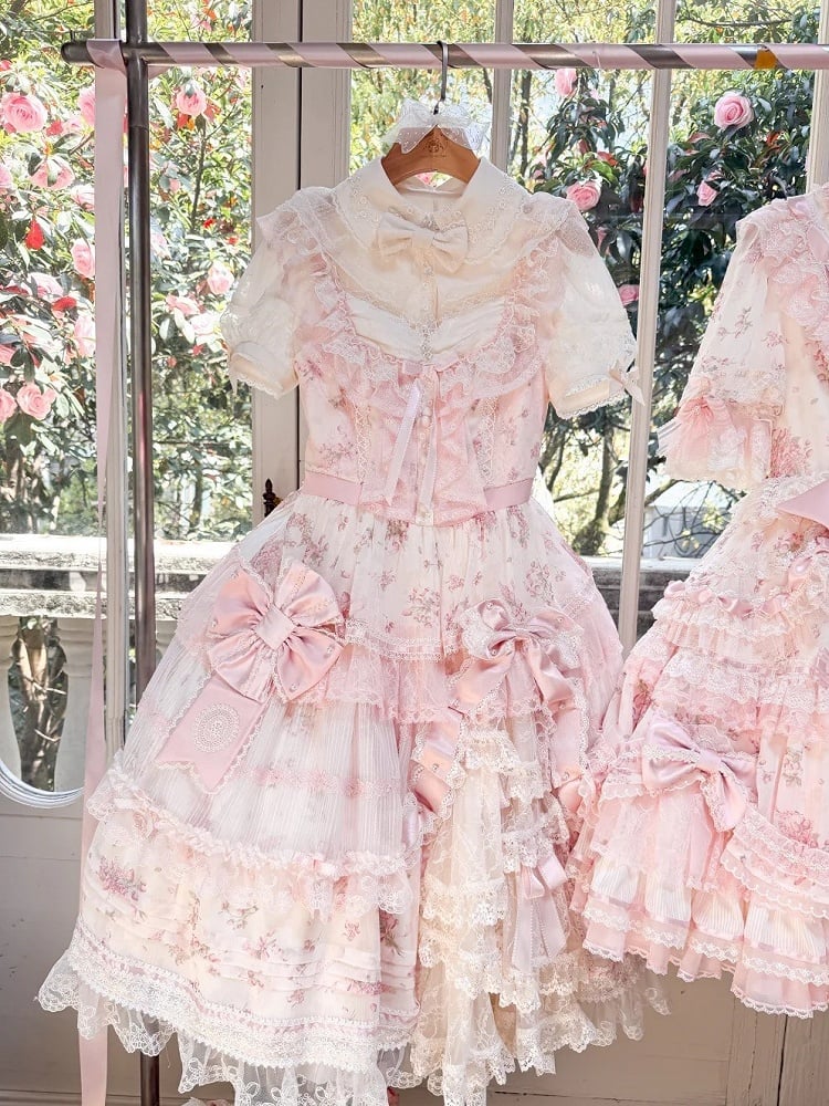[pre-order Deadline: May 8] Sweet Lace Ribbon Layered Ruffle Blouse