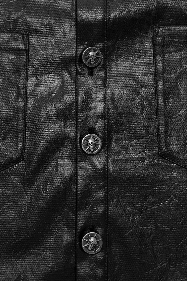 Black Lapel Collar Long Sleeves Buckle Skull Metal Gothic Blouse