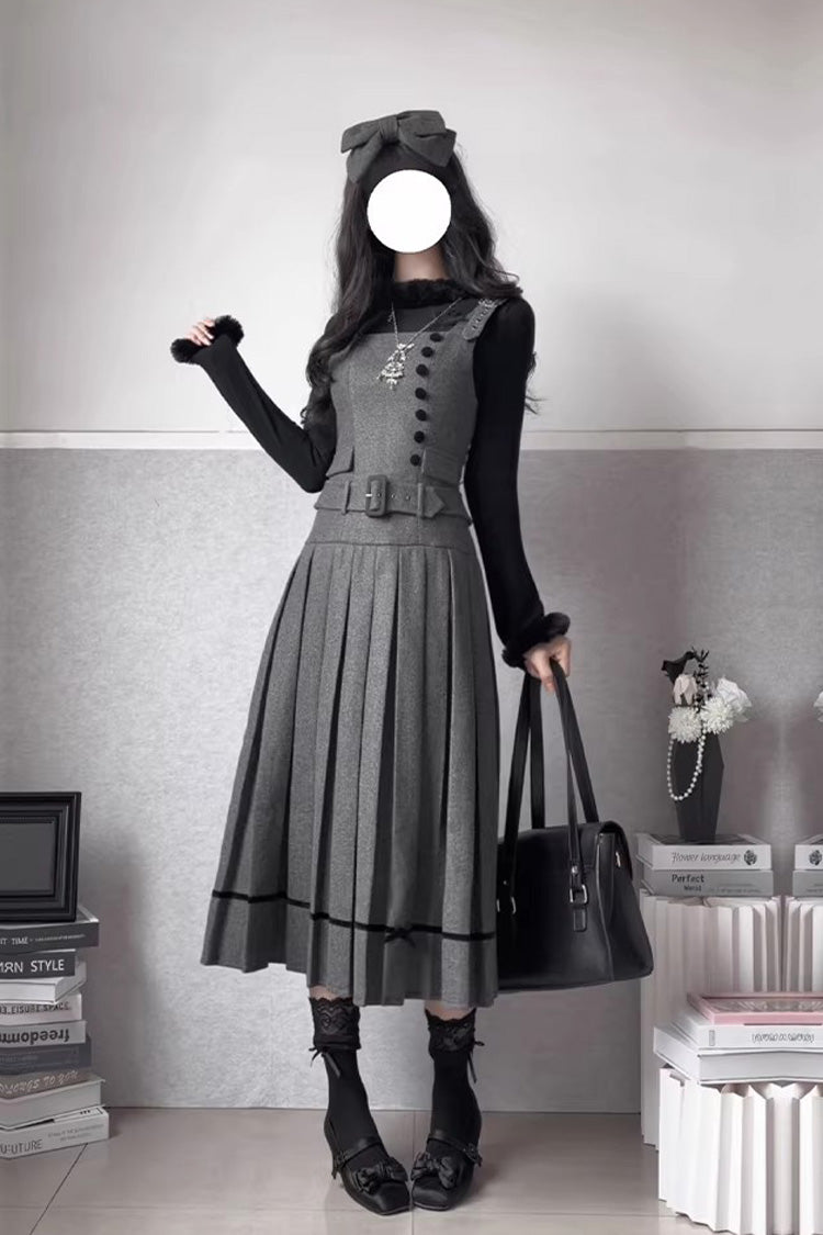 Grey [letters & Poems · Grace] Ruffled Daily Classic Lolita Jsk Dress 2 Versions