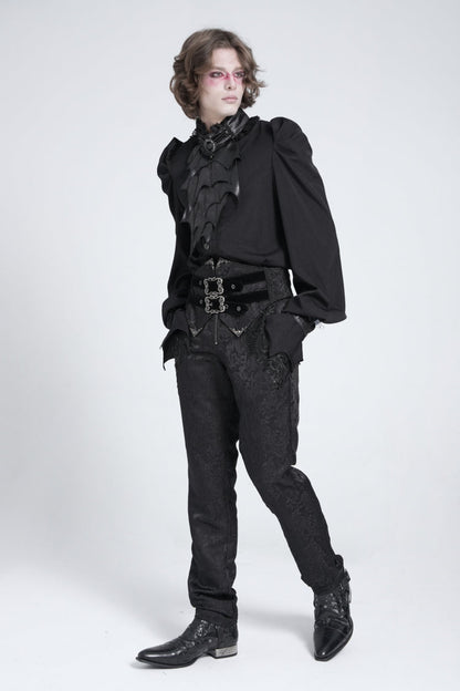 Black Stand Collar Long Puff Sleeves Gothic Batlike Blouse