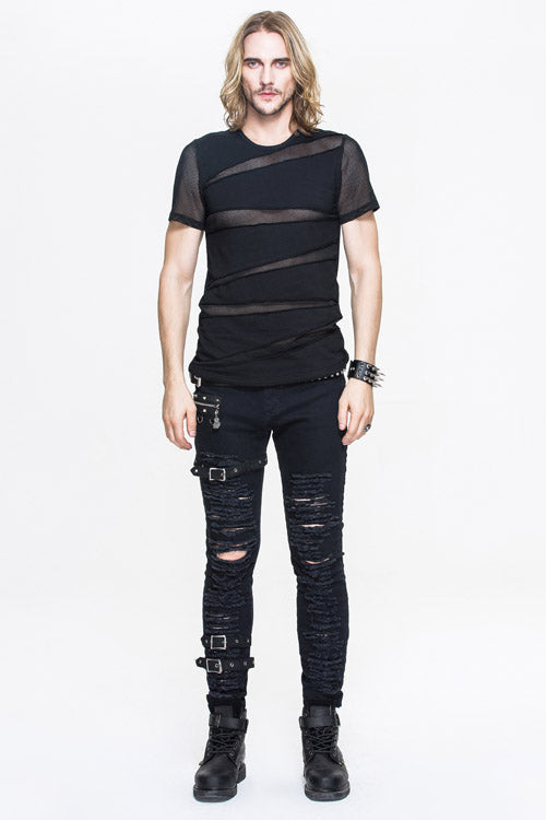 Black Partition Diamond Shape Mesh Gothic Punk Tops T-shirt