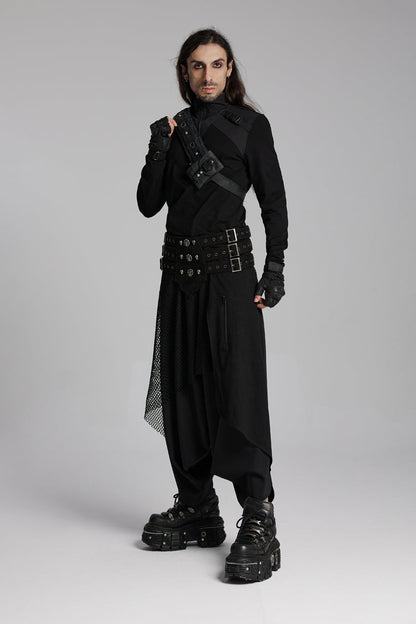 Black Stand Collar Long Sleeves Techwear Bucket-up Zip Punk T-shirt