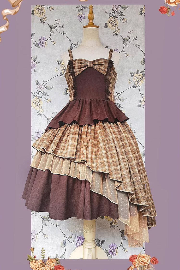 Multi-color Triple-layered Print Bowknot Lace Asymmetric Classic Lolita Dress 5 Colors