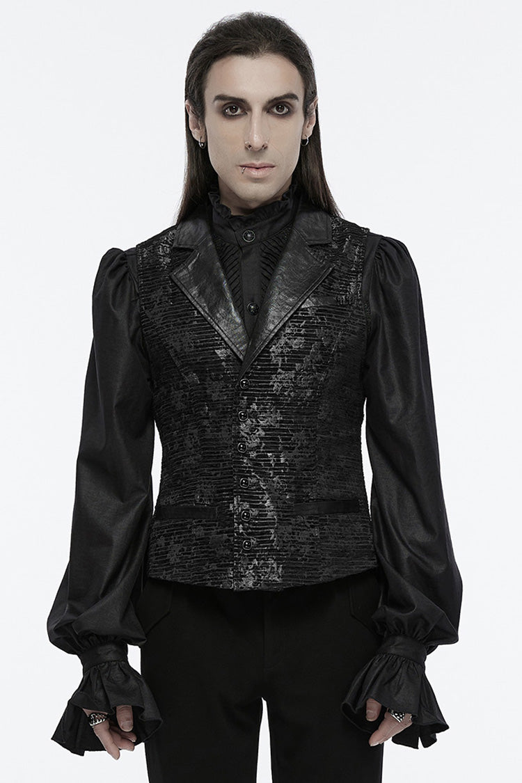 Black V Collar Sleeveless Print Skull Buckle Gothic Vest