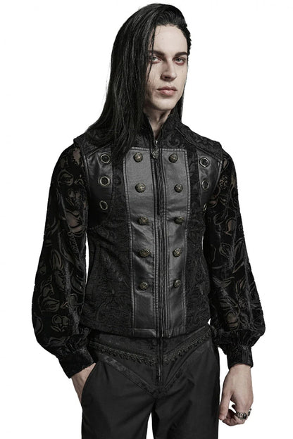 Stand Collar Jacquard Print Stitching Metal Ring Decoration Gothic Vest 2 Colors