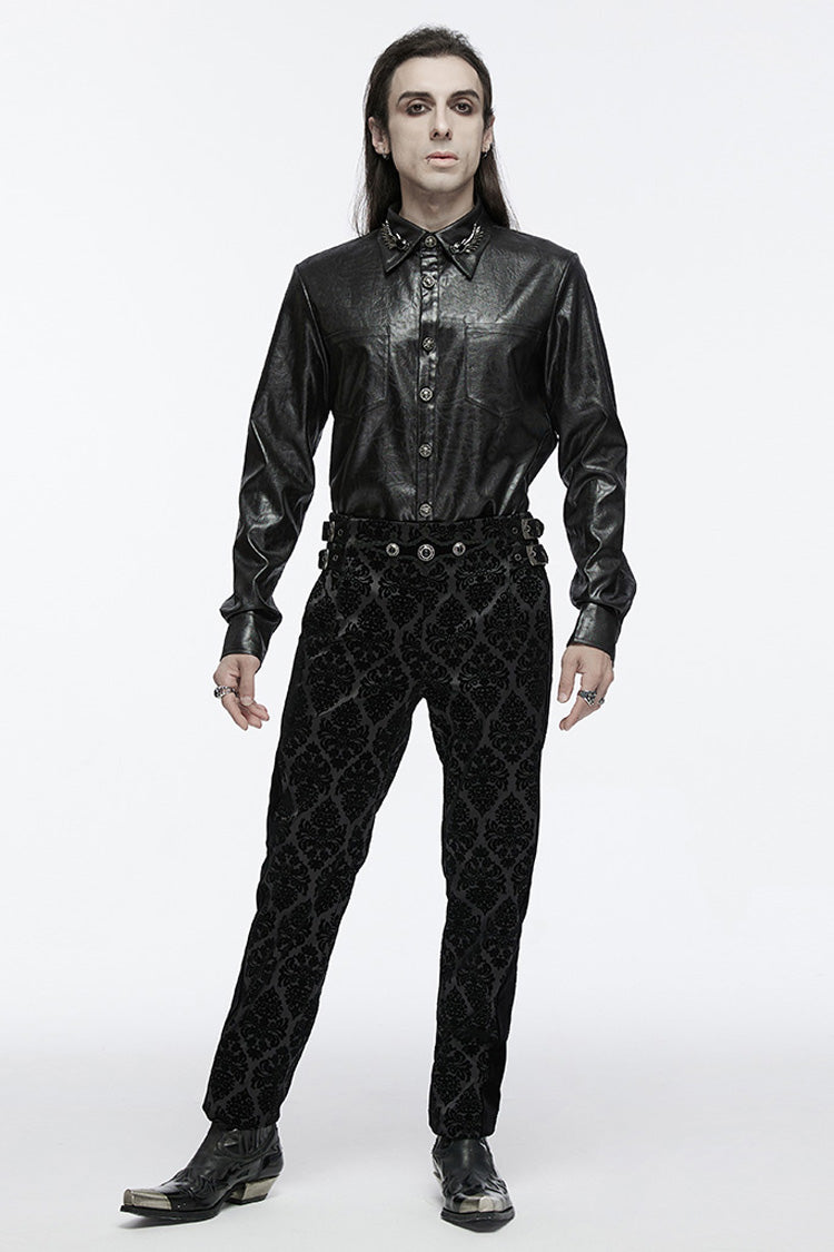 Black Lapel Collar Long Sleeves Buckle Skull Metal Gothic Blouse