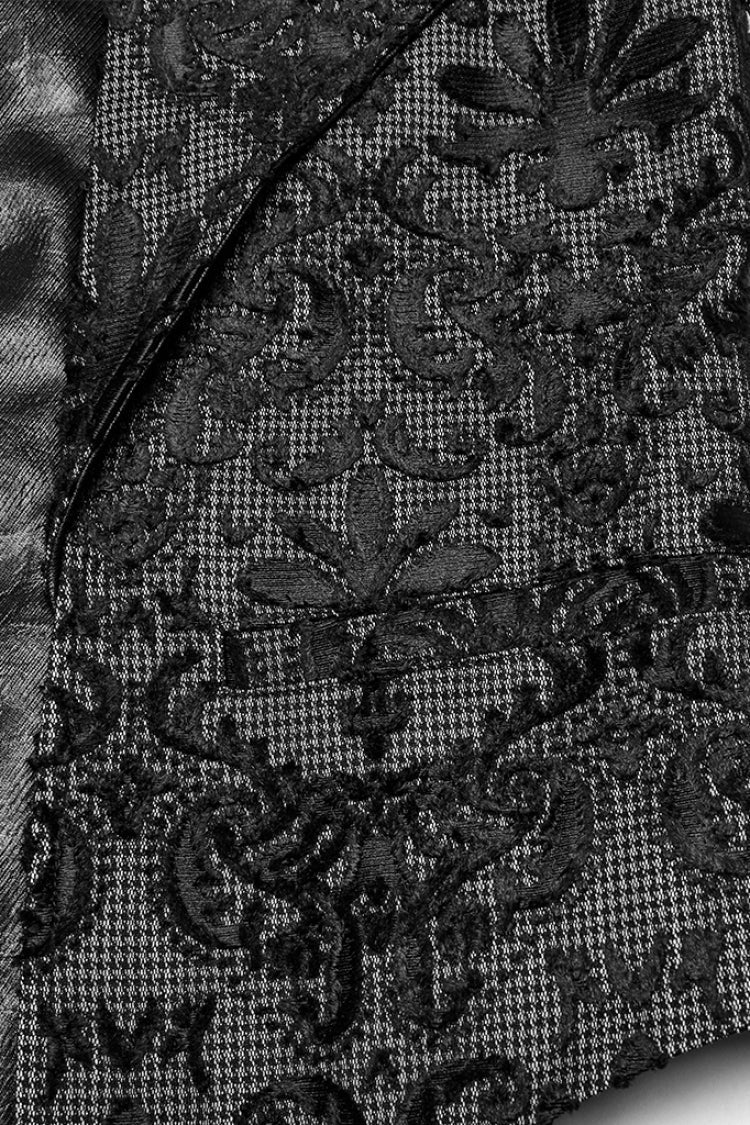 Black V Collar Long Sleeves Embroidery Gothic Vest