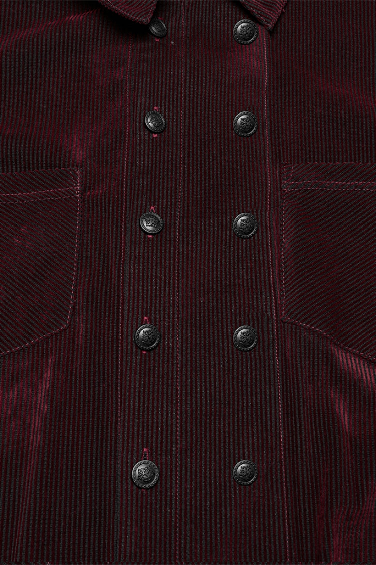Black/red Double-breasted Long Puff Sleeves Gothic Blouse