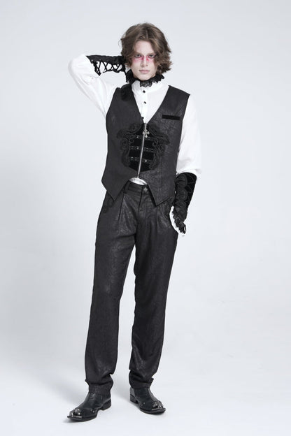 Black Sleeveless Embroidery Stitching Velvet Gothic Vest