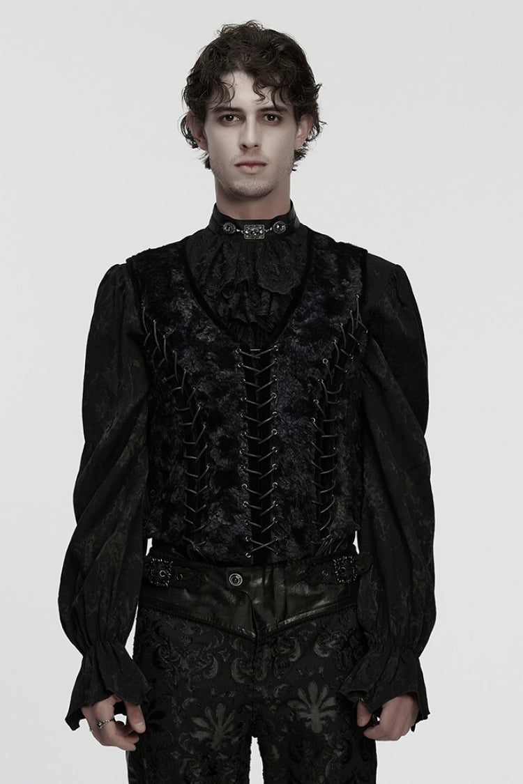 Black V Collar Sleeveless Lace-up Buckle Straps Gothic Vest