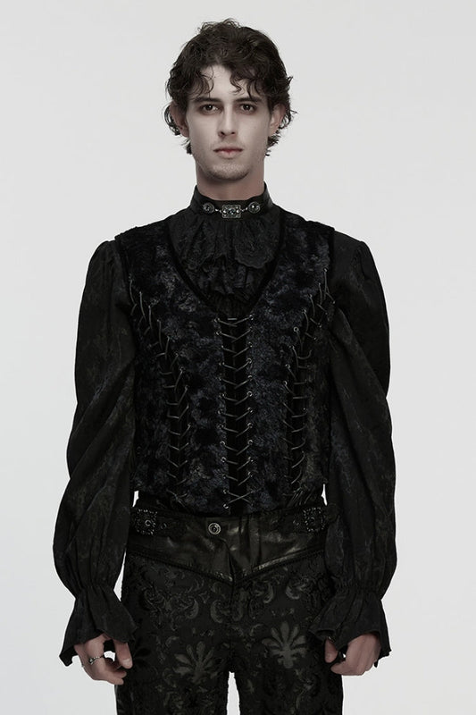 Black V Collar Sleeveless Lace-up Buckle Straps Gothic Vest