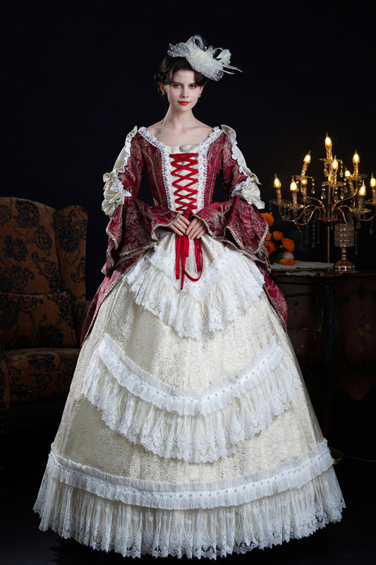Wine/ivory Long Hime Sleeves Lace-up Classic Palace Lolita Victorian Dress