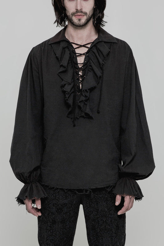 Long Sleeves Ruched Lace-up Steampunk Blouse 2 Colors