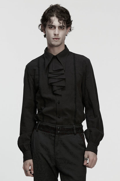 Black Lapel Collar Long Puff Sleeves Gothic Blouse With Detachable Necktie White