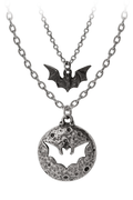 Double Moon and Bat Pendant With Gothic Charm