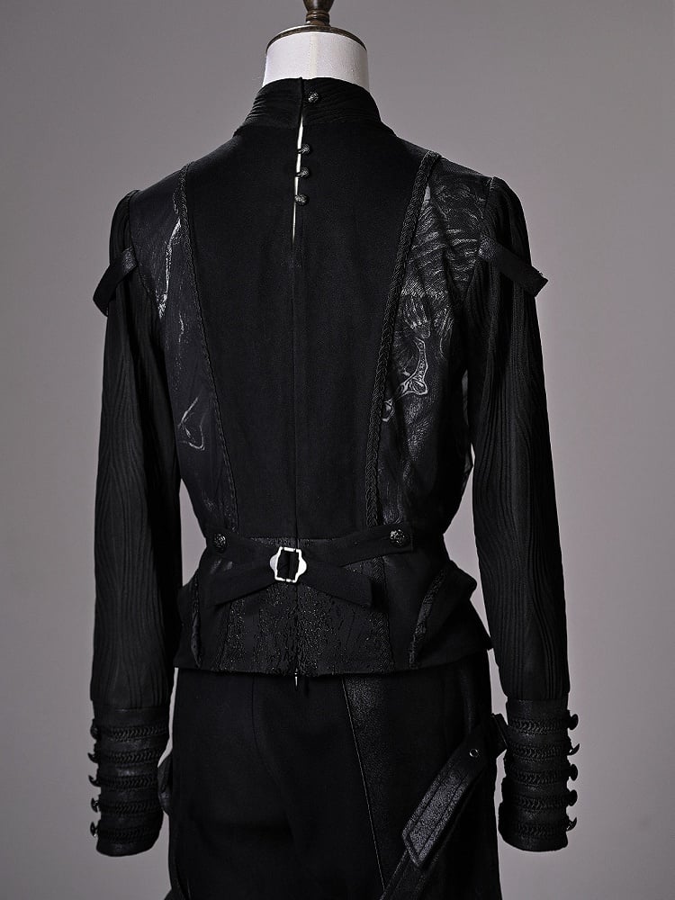 [pre-order Deadline: June 8] Phantom Knight Dark Gothic Prince Waist Button Detail Black Top