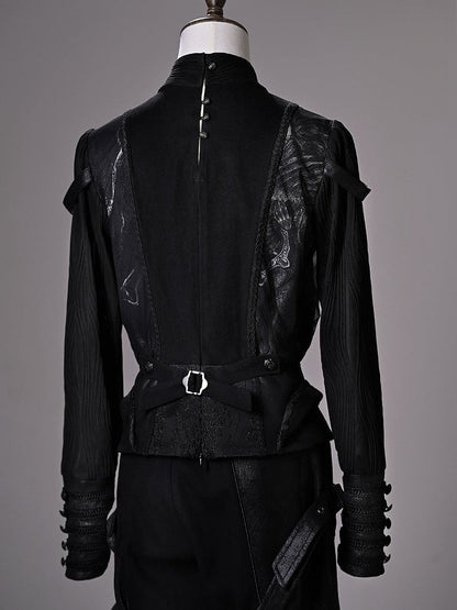 [pre-order Deadline: June 8] Phantom Knight Dark Gothic Prince Waist Button Detail Black Top