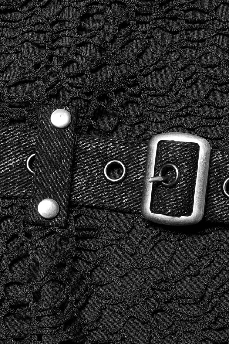 Black Sleeveless Stitching Mesh Buckle Steampunk Vest