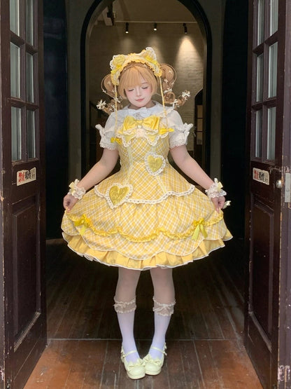 [pre-order Deadline: May 10] Blue/yellow/pink Sweetheart Lolita + Lace Ribbon Jks Dress + Bunny Ear Puff Sleeve Blouse + Bunny Ear Full Set + Cat Ear Full Set