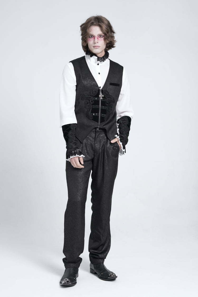 Black Sleeveless Embroidery Stitching Velvet Gothic Vest