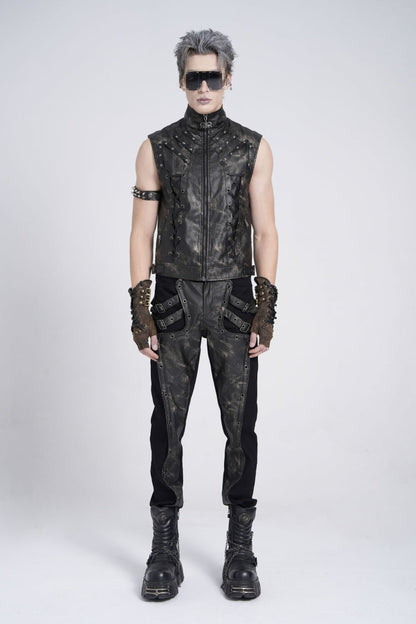 Black Stand Collar Sleeveless Strappy Stitching Zipper Gothic Vest