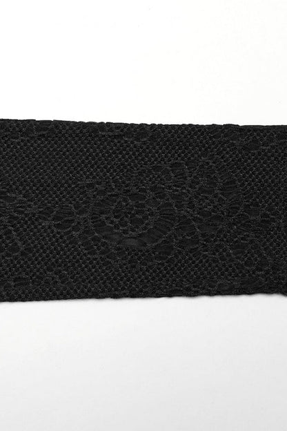 Black Round Collar Long Sleeves Jacquard Symmetrical Rope Gothic T-shirt