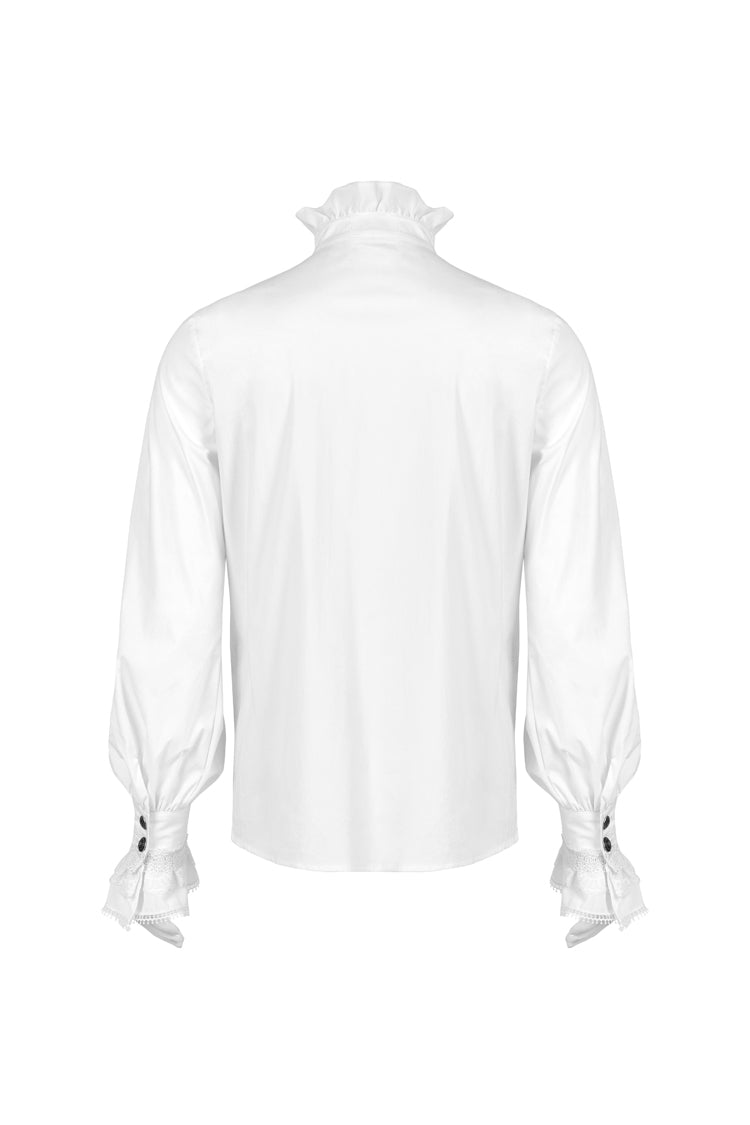 White Stand Collar Lantern Sleeves Slim Gothic Blouse