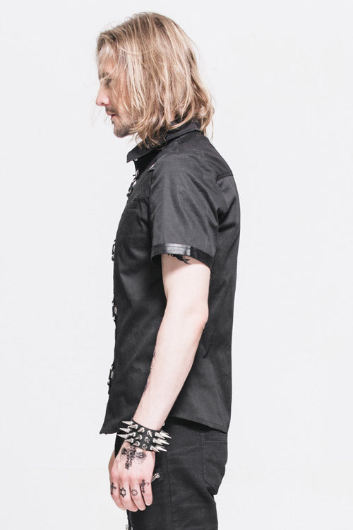 Black Locomotive Lapel Collar Short Sleeves Cotton Punk Blouse
